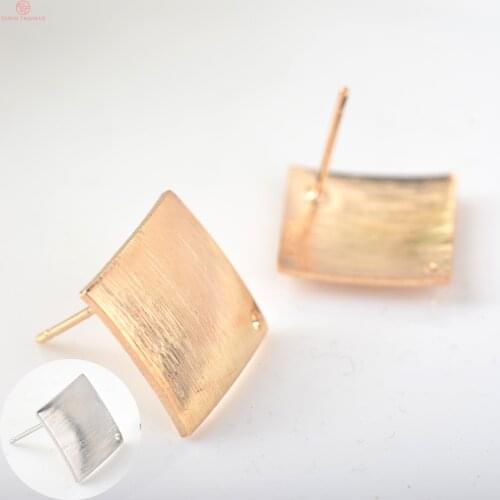 10PCS 13*13MM Brass Gold Color Square Stud Earrings Pins High Quality Diy Jewelry Findings Accessories