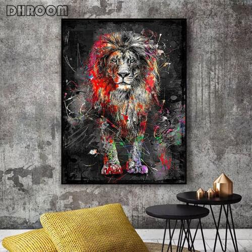 Abstract Colorful Lion Painting Modern Animal Wall Art Picture Cuadros for Artwork Poster Canvas Painting Home Decoration
