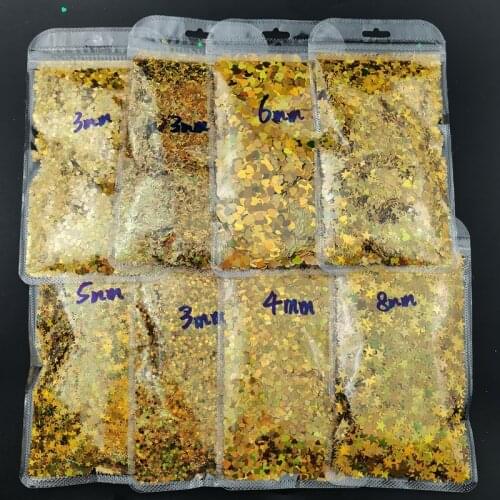 50g Holographic Gold Nail Glitter Laser Star Shape Sequin Sparkly Flakes Paillette DIY Nail Art Decorations Slices Accessories