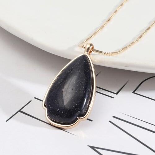 Bohemia Healing Blue Sand Stone Waterdrop Pendant Necklaces Geometric Long Chain Sweater Dress Acc Women Jewelry