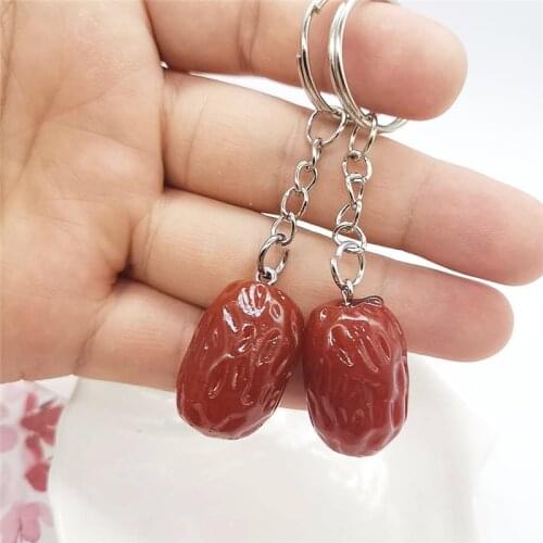 Lovely Imitation Fruit Keychain Pendant Unique Jewelry Food Red Dates Jujube Keyring Girls Backpack Ornament Couple Pendant Gift