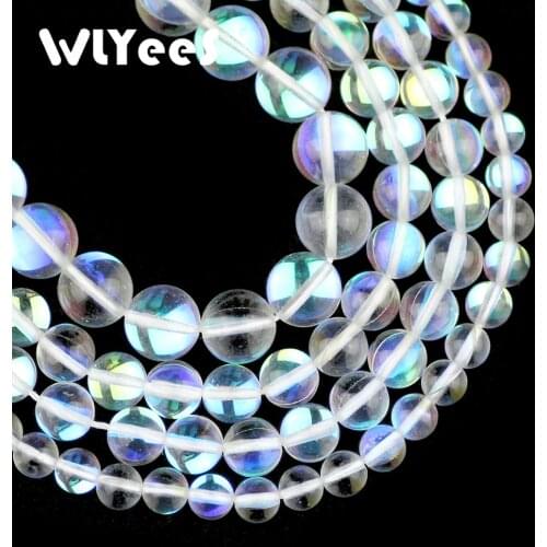 WLYee White Labradorite stone beads High quality Synthetic Flash Stone Round Loose bead 6/8/10MM for Jewelry bracelet making DIY