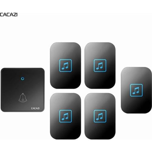 CACAZI Home Wireless Doorbell Waterproof 300M Remote 60 Ring CR2032 Battery 1 Transmitter 5 Receiver US EU UK Plug 0-110DB Chime