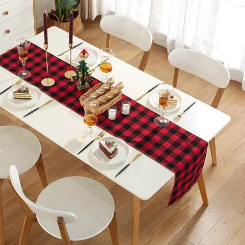 Plaid Table Runner Decorate Grid Sticking Cloth Home Dining Table Flag Place Mat Black Red Plaid Ornaments New Year Christmas