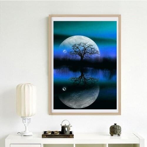 DIY Diamond Kits Diamond Embroidery 5D Diamond Painting Half Moon Tree Reflection Diamond Eerie Aura Wall Arts Decoration