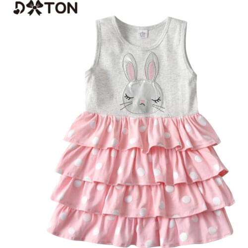 DXTON Summer Sleeveless Girls Dresses Cotton Kids Dress For Girls Rabbit Toddler Dress Costume Patchwork Casual Girls Clothing