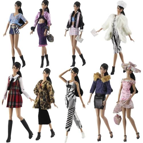 1 Set Fashion Different styles Outfit Jacket Pants Dress Shirt Denim Grid Skirt Daily Casual Wear Clothes for 1/6 Doll
