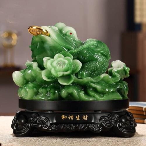 2021 Asia Home store Company talisman Ornament exorcise evil spirit ZHAO CAI RESIN JADE JIN CHAN GOOD LUCK FENG SHUI Statue