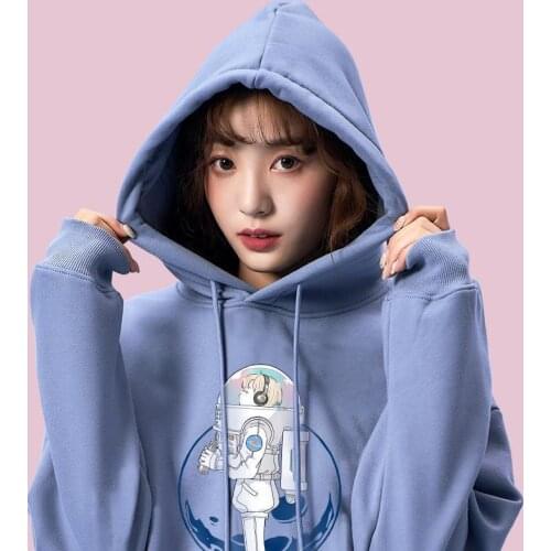 Korean Fashion Long Sleeve Thin Hoodies Women 2021 Harajuku Cartoon Print Kawaii Clothes for Schoolgirl Streetwear Autumn