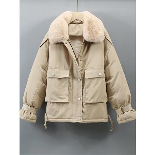 Short Cotton Liner Parka Coat 2021 New Winter Jacket Women Casual Thick Warm Parka Ladies Lapel Solid Color Chic Coat
