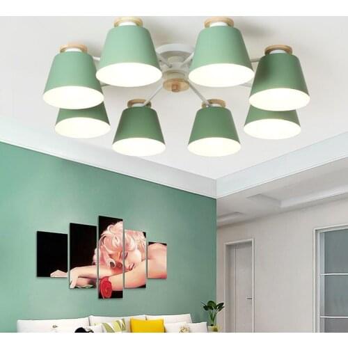 Colorful Chandelier Lighting For Living Room LED Lustre Wooden Hanging Light Modern Chandeliers Bedroom Kitchen Lights