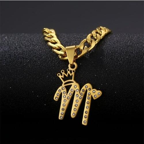 Personalized Custom 5mm Cuba Zircon Name Necklaces With Crown Stainless Steel Zircon Pendant For Women Gift