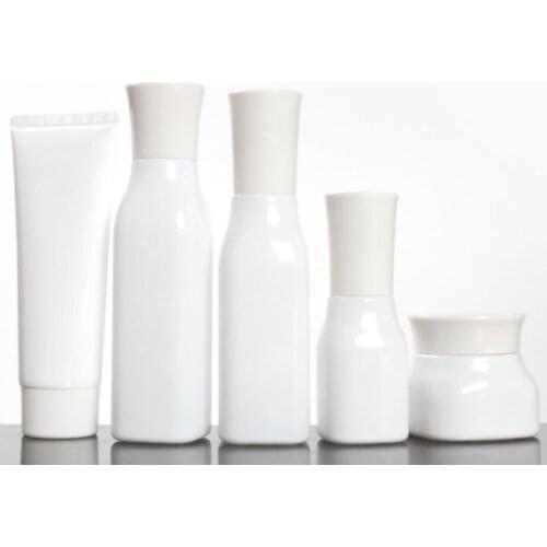 40ml 100ml 120ml square shape pure white glass bottle with screw lid lotion/emulsion/serum/foundation/toner/water skin care cosm