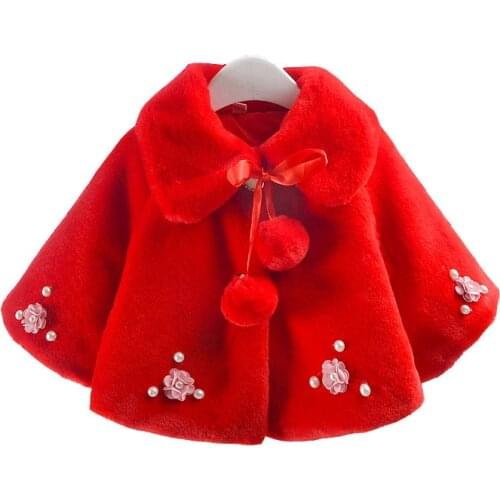 Fashion Baby Girls Clothing Warm Fleece Hairball Baby Coat Infant Cape Winter Baby Flower pearl Clothing