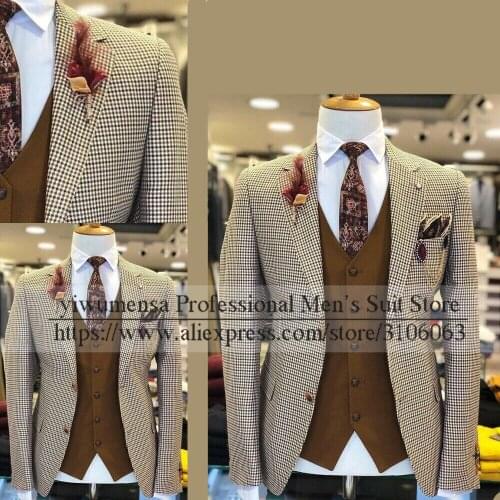 YIWUMENSA Plaid Houndstooth Grooms Wear Jacket Only Slim Fit Single Breasted Men Suits For Wedding Business Blazer Plus Size