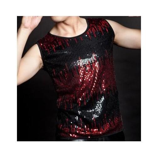 Singer stage red Sequins mens vest men pullover 2020 brand roupas masculinas sexy tank 1 camisetas regatas masculinas 2XL