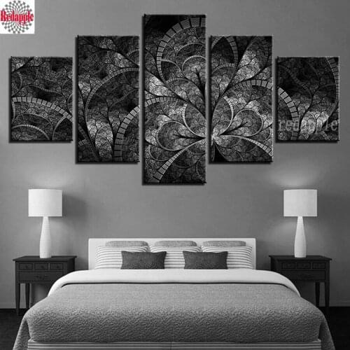 Diamond painting 5 Panel Fantasy Flowers 5d Diamond Embroidery Abstract butterfly black white art Cross Stitch kits decoration