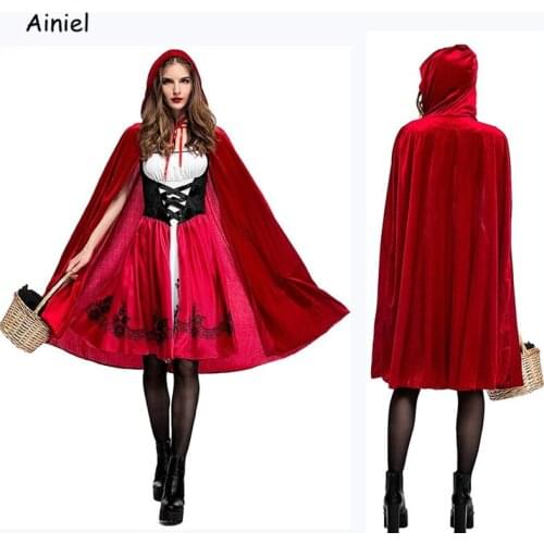 2019 New Little Red Riding Hood Cosplay Costume High Quality Halloween Party Cosplay Costume Dress Suit Adult Women Girl