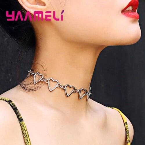 NEW Hot Sale Women Heart Choker Necklace 925 Sterling Silver Jewellery for Wedding Enagement Valentines 21cm with Extender Chain