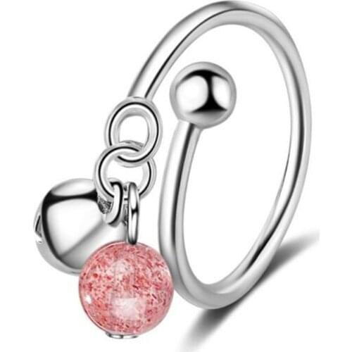 New Fashion Exquisite Pink Crystal Bell Female 925 Sterling Silver Jewelry Natural Simple Women Opening Rings SR630
