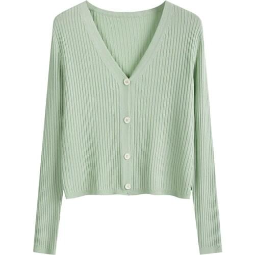 New Spring Autumn Womens Coats Solid Long Sleeve Female Knitted Sweaters V-Neck Cardigans Casual Thin Jackets Lady Clothing
