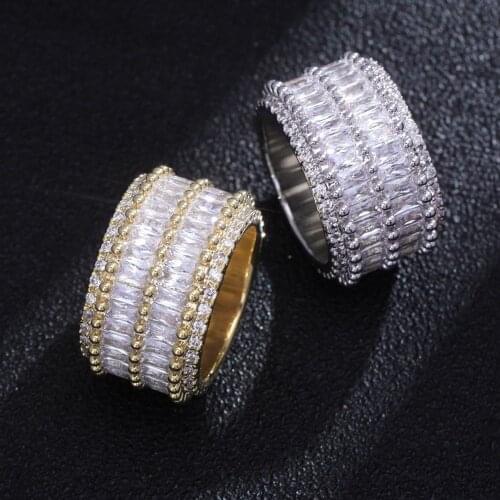 New Design, Gold Color Plated Ring, Double Row Ring, Iced Out Micro Paved Zircon, Hip Hop Finger Ring for Men