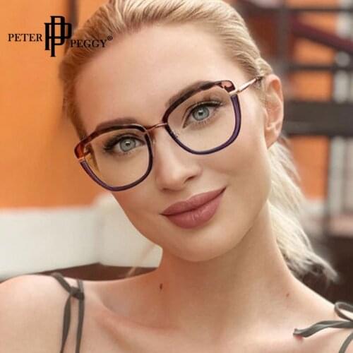 Bulelight Optical Glasses Women Cat Eye Eyewear Spring Leg TR90 Frame Transparent Anti Blue Light Computer Glasses