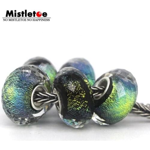 Mistletoe 925 Sterling Silver Murano Glass Faceted Colorful Foil Charm Bead Fit European Bracelet Jewelery 1pcs