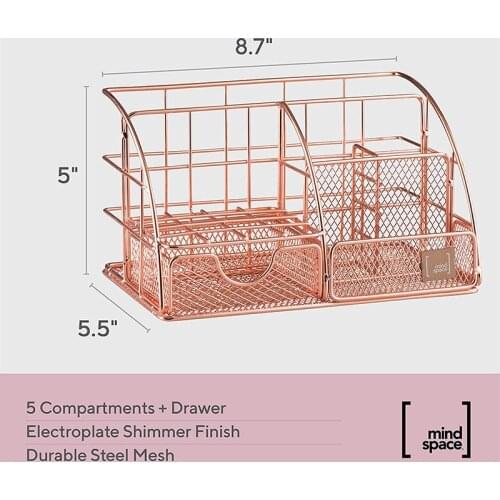 Office Desk Organizer with 6 Compartments and Drawer The Mesh Collection Storage Holder Case EIG88