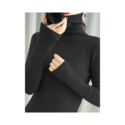 2020 Autumn Winter Thick Pile High-Neck Cashmere Sweater Womens Pullover Knit Bottoming Shirt Long-Sleeved Sweater Womens Slim