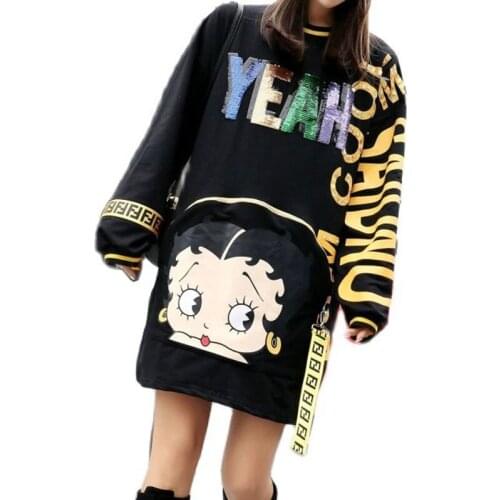 Autumn Fashion Long Sleeve T Shirt Womens Loose Thin Sequin Letter Print Top 2021 Big Pocket T-Shirt Harajuku Fashion Clothing