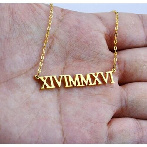 Gold Silver Color Handmade Custom Name Necklaces Personalized Roman Numeral Wedding Date Necklaces Bridesmaid Gift Bijoux femme