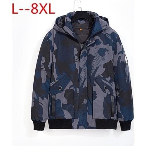 Plus size 8XL 6XL 5XL 4XL Winter Camouflage Parkas 90% White Duck Down Snow Warm Hooded Windproof Winter Jackets Men
