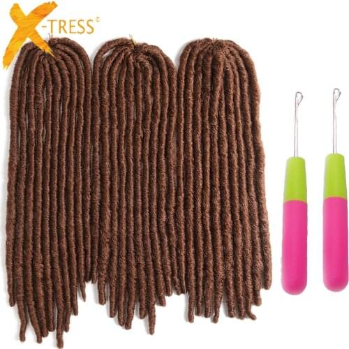 Brown Colored Straight Faux Locs 20inch X-TRESS Crochet Braids Dread Hairstyle Synthetic Braiding Hair Extensions Dreadlocks