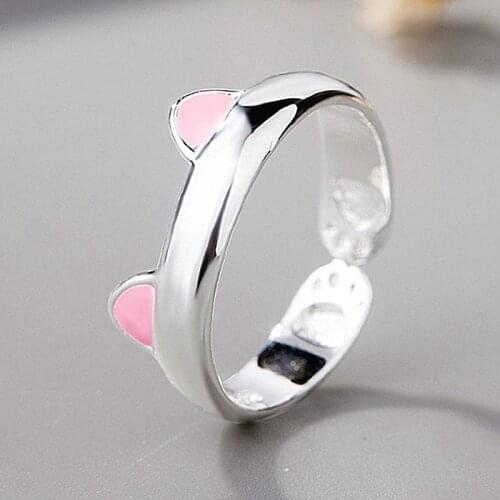 Silver Color Cat Ear Finger Ring Open Design Cute Fashion Jewelry Ring For Women Young Girl Child Gift Adjustable Ring