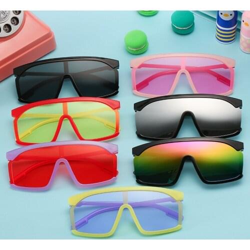 2021 New Oversize Square Kids Sunglasses Vintage Colorful One Piece Lens Sun Glasses Boys Girls Children Pink Yellow Shade Gafas