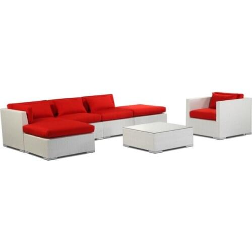 Outdoor Garden Patio Sofa Sectional 7 Piece Set, White Wicker Red
