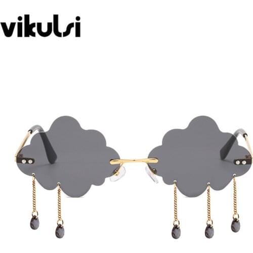 Unique Multicolor Cloud Sunglasses For Women Teardrop Shaped Crystal Rimless Sunglasses ins Popular Gafas Party Eyewear Female