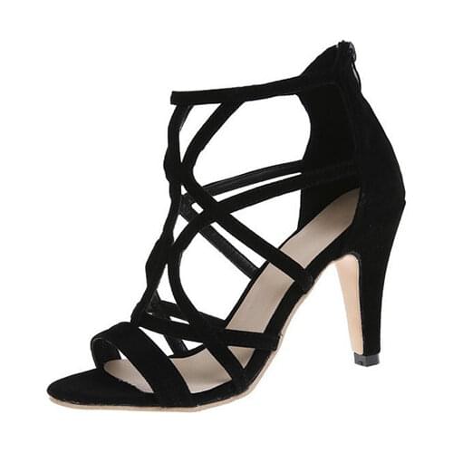 Women Sandals Female Fashion Summer Sandalias Fashion Sandales High Heel Zip Black Basic Women Shoes Plus Size 41 42