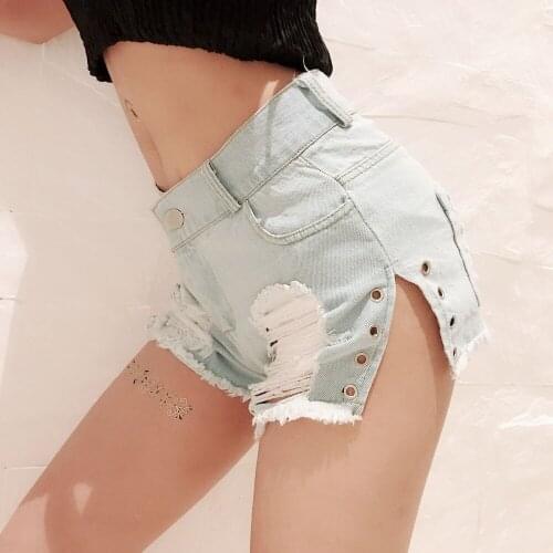 High Waist Moustache Effect Tassel Short Jeans Women Washed Vintage Pockets Denim Short Side Split Rivet Hole Booty Hot Shorts