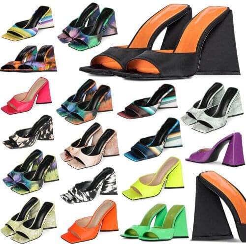 Women Square High Heel Slippers Sexy Open Toe Evening Party Shoes Popular Ball Rave Club Summer Lady Slide Sandals D-SL-6