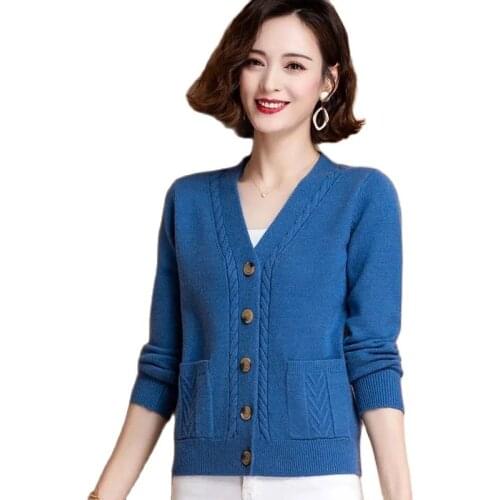 Knitted Cardigan Women 2021 Autumn Long Sleeve V Neck Womens Sweater Cardigan Female Single Breasted Casual Tops S-3XLB1147