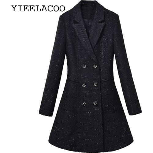 Black tweed coat Double breasted one-piece Autumn/winter womens jacket New Small Fragrance bright wire braided ladies coat