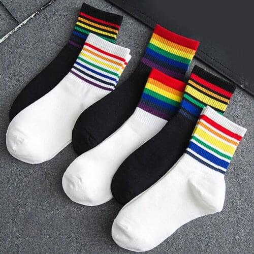 Winter Socks Unisex Women Cotton Sports Socks Rainbow Striped Socks Outdoor Warm Cycling Hiking Casual Socks Chrismas Gifts