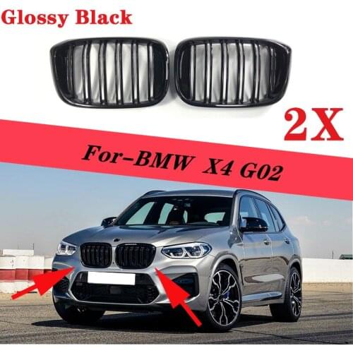 1 Pair Front Grille Kidney Grill 2 Slat for BMW X4 G02 Car Styling Gloss Black Racing Grills Accessories