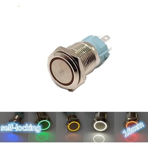 1pcs Stainless Steel Metal LED 16mm Push Button Switch Car Dash 3v 5v 6v 12v 24v 48v 110v 220v Ring Light Switch Self Latching