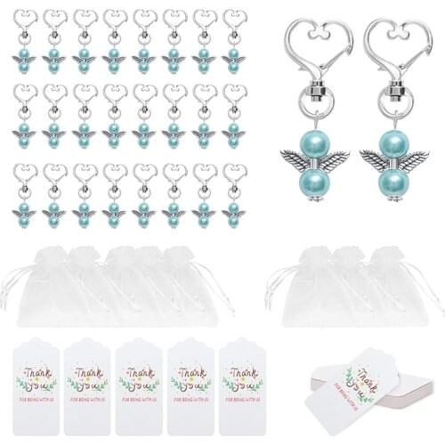 10pcs Angel Wings Keychain Keyring Kraft Tags Organza Bags Guest Return Gifts Baby Shower Wedding Party Favor Wedding Favors