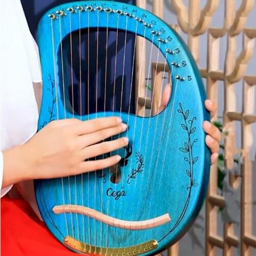 16 Strings Wooden Mahogany Lyre Piano Harp Musical Instrument with Tuning Wrench And Spare Strings Picks for Kids Children Adult
