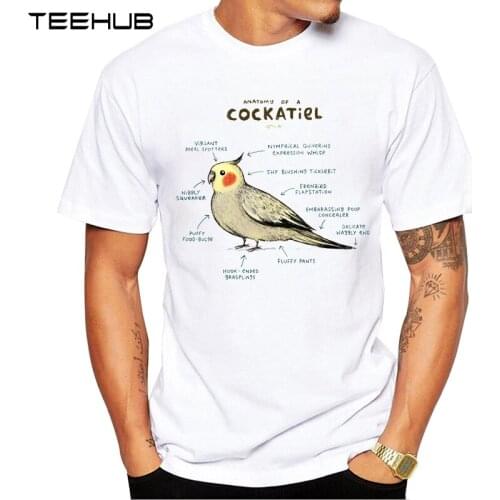 2019 TEEHUB Mens Fashion Anatomy of a Cockatiel Printed Short Sleeve T-Shirt Novelty O-neck Design Tops Cool Desgin Tee