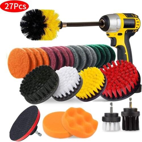 27 Piece Drill Cleaning Brush - Premium Scrub Pads & Sponge- With Extend Long Attachment- Power Scrubber Brush Cleaning Brus